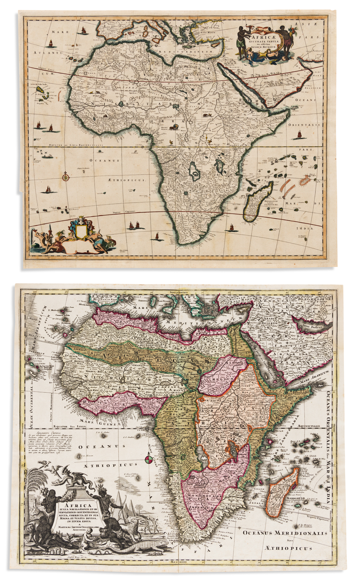 (AFRICA.) Two engraved maps of the continent.